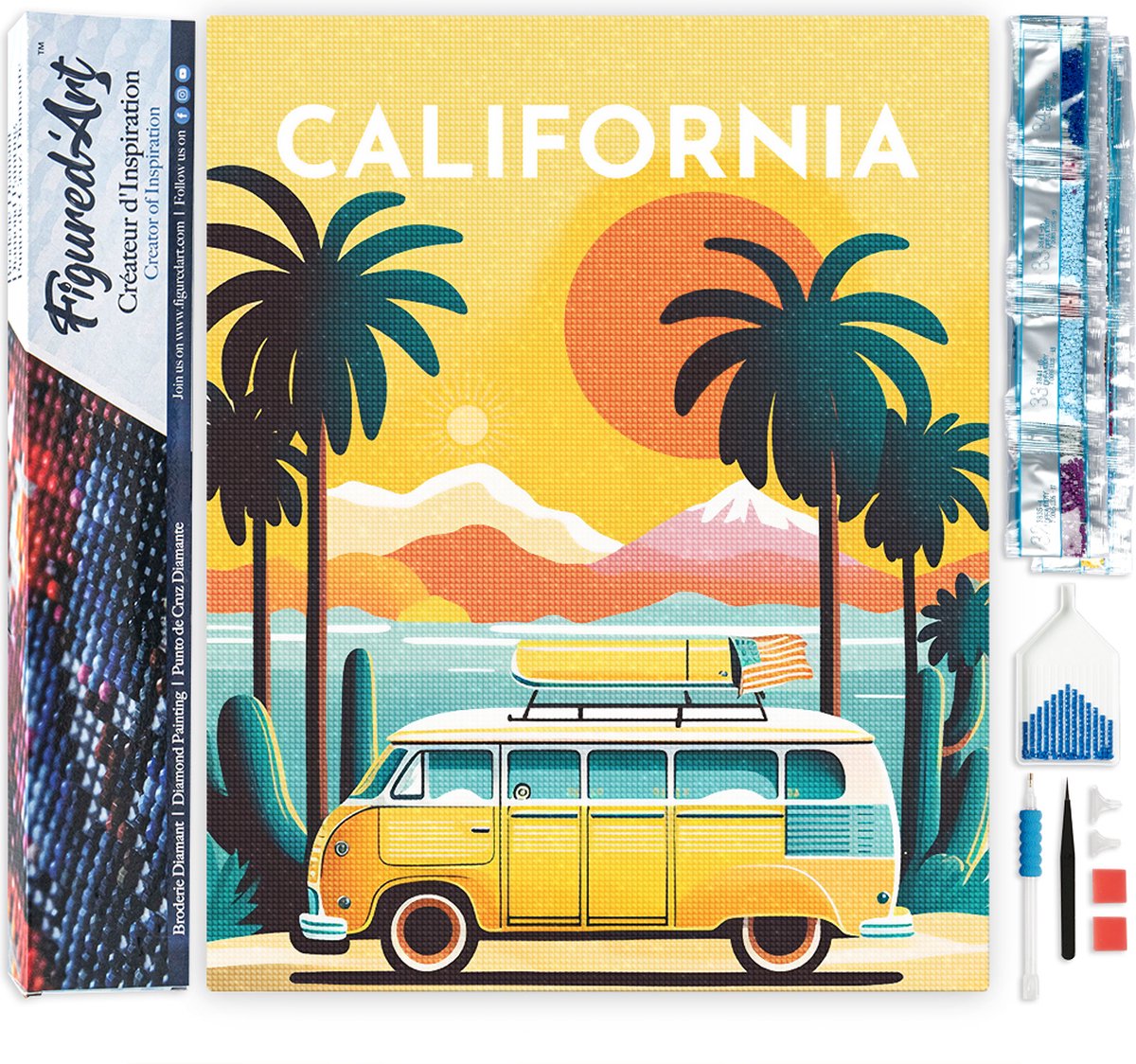 FiguredArt Diamond Painting set Volwassenen 40x50 cm Reisposter Californië - 5D DIY Art full drill vierkante diamant - Opgerold canvas